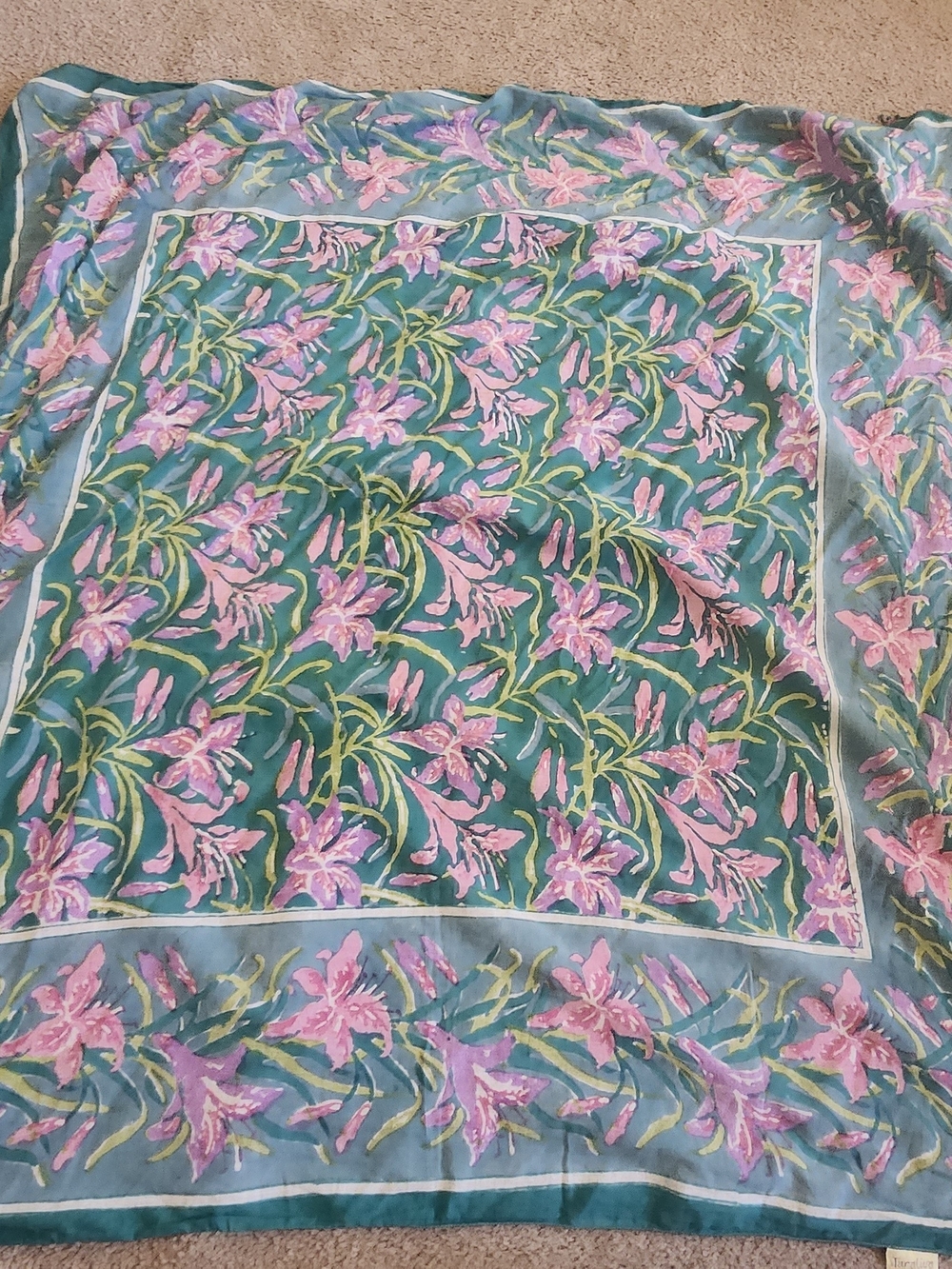 Floral Green and Pink Cotton Wrap/scarf Unbranded